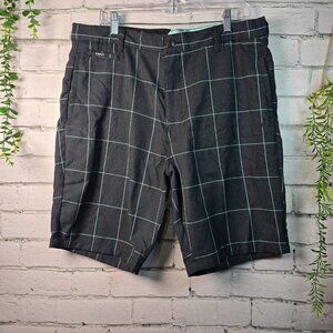 SPLIT USA MENS SHORT BLACK GRAY SM HOUNDSTOOTH PRINT TEAL ACCENT SIZE 36 EUC